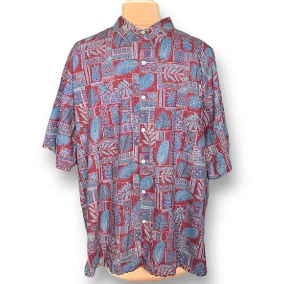 Tori Richard Shirt Hawaiian Printed Red Multicolored Tropical Palm Aloha XXL - Picture 1 of 9